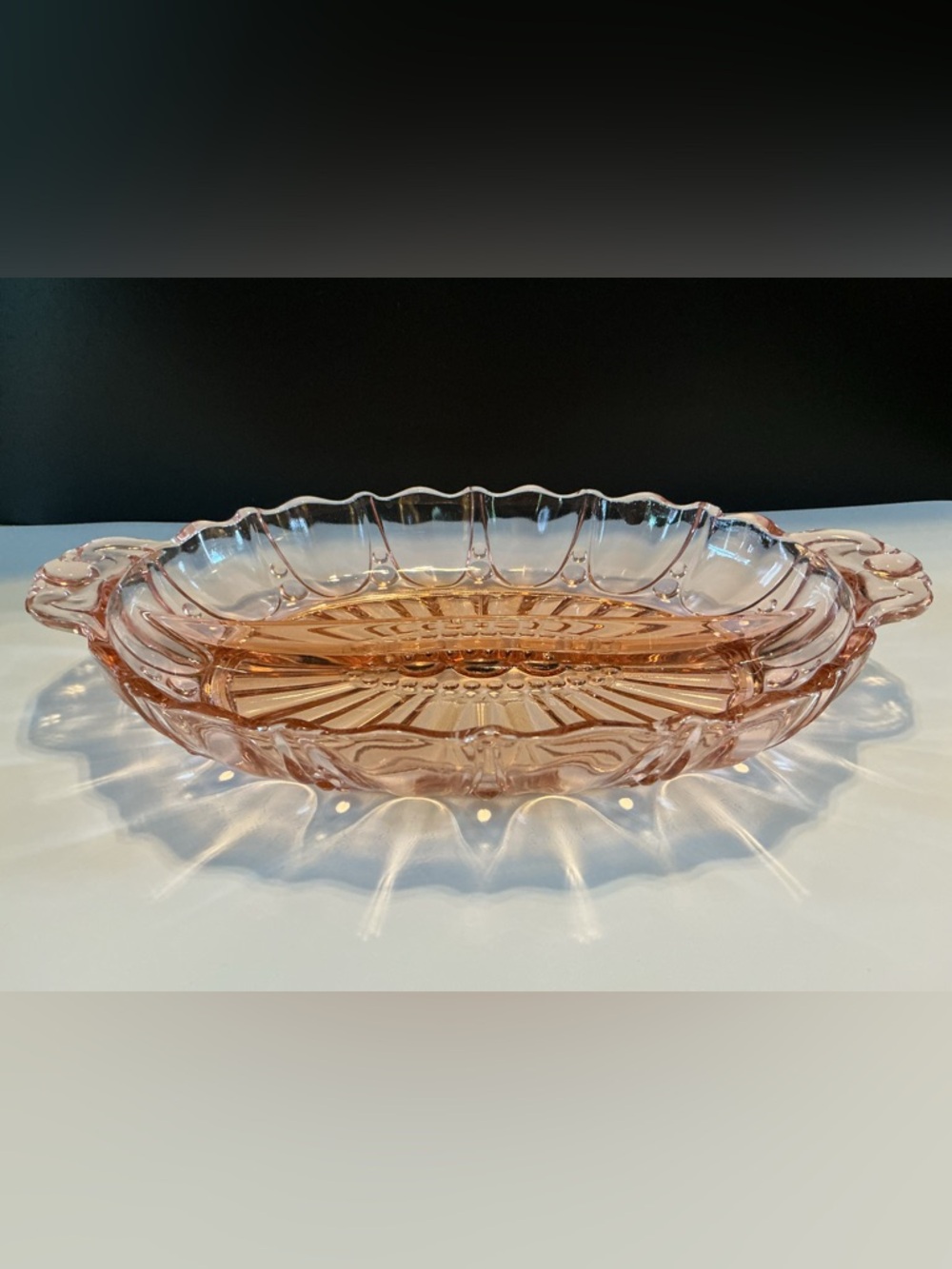 Vintage Pink Depression Glass Oval Divided Serving Tray